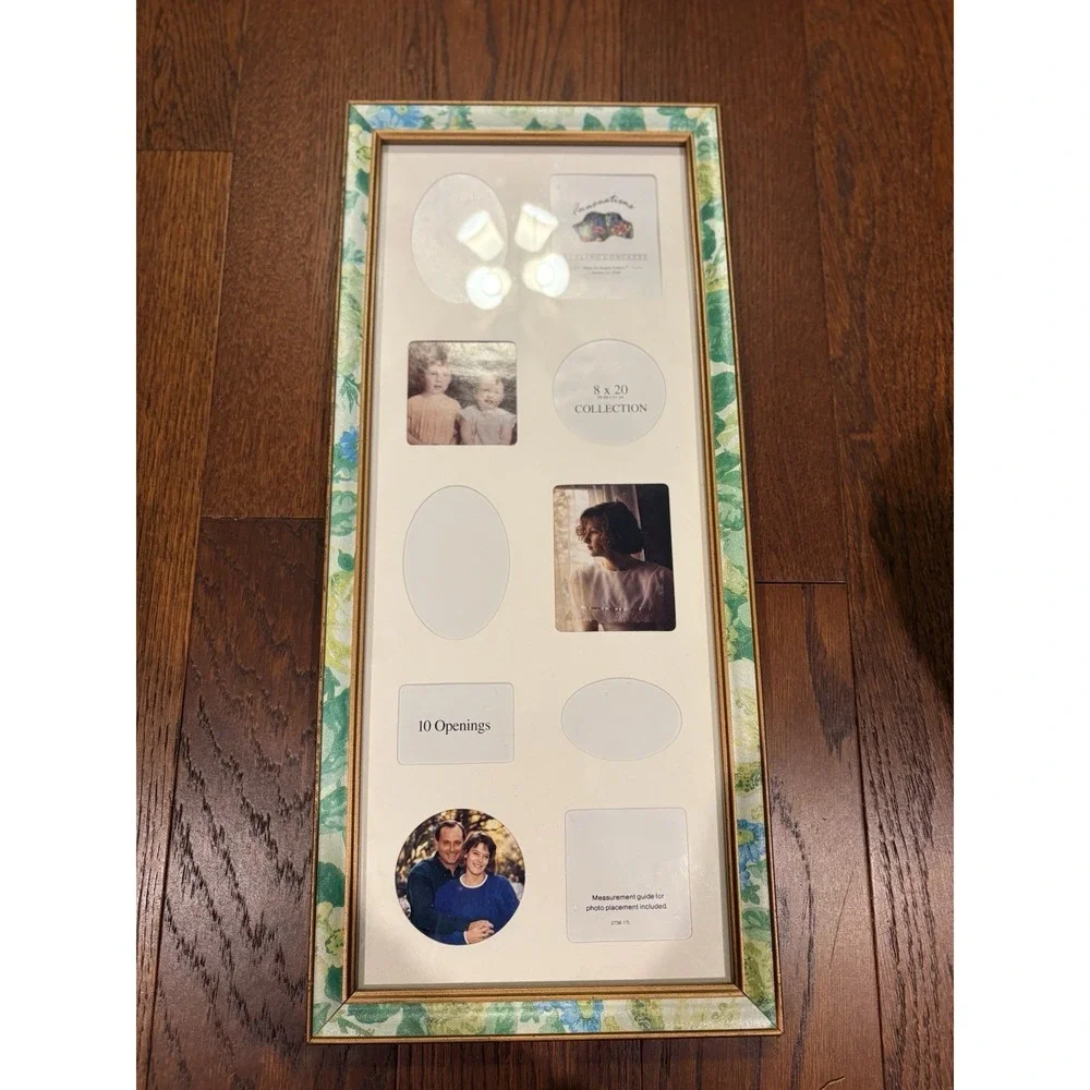 VTG Picture Frame Collage 10 Openings Retro Green Gold Floral 90's Cottagecore
